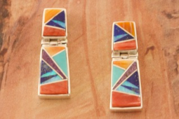 Calvin Begay Genuine Gemstones Sterling Silver Earrings